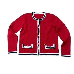 TANOU Cardigan Sweater Womens Red Nautical‎ Gold Button Preppy SIZE S NWT